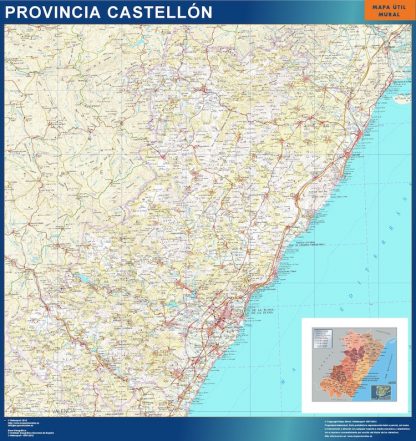 Provincie Castellon wandkaarten Spanje