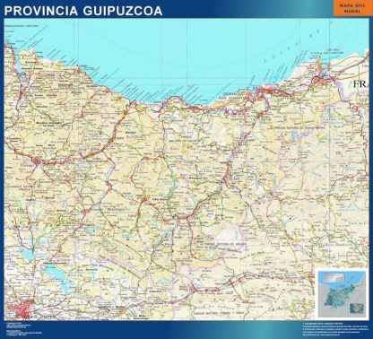 Provincie Guipuzcoa wandkaarten Spanje