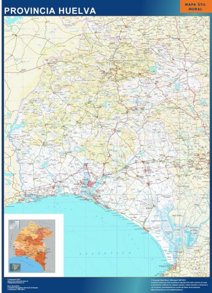 Provincie Huelva wandkaarten Spanje