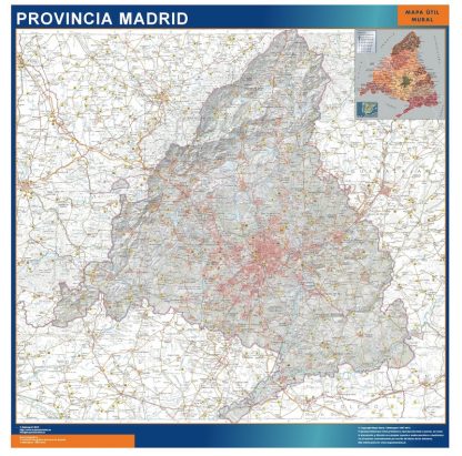 Provincie Madrid wandkaarten Spanje