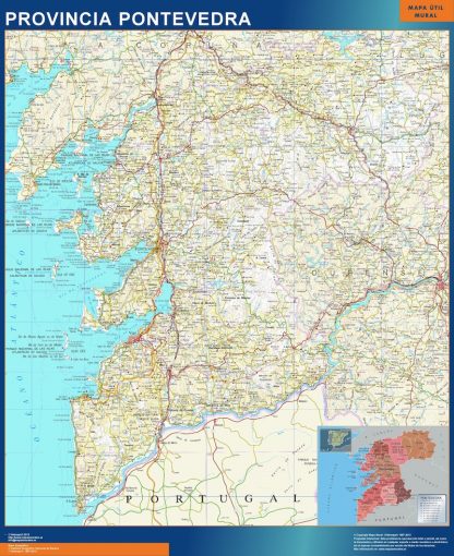 Provincie Pontevedra wandkaarten Spanje