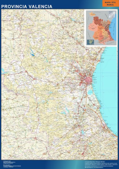 Provincie Valencia wandkaarten Spanje