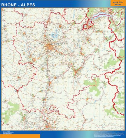 Rhone Alpes gelamineerd wandkaarten