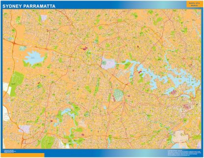 Sydney Parramatta gelamineerd wandkaarten