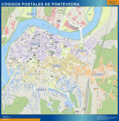 Zip codes Pontevedra wandkaarten