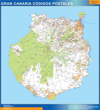 Zip codes isla Gran Canaria wandkaarten