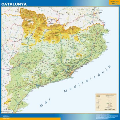 wandkaarten Catalonia physical