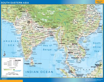 south eastern asia wandkaarten